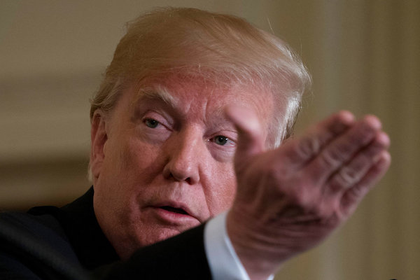 President Donald Trump speaks at a news conference with leaders of Baltic states in the East Room of the White House in Washington, Tuesday, April 3, 2018. (AP Photo/Andrew Harnik)