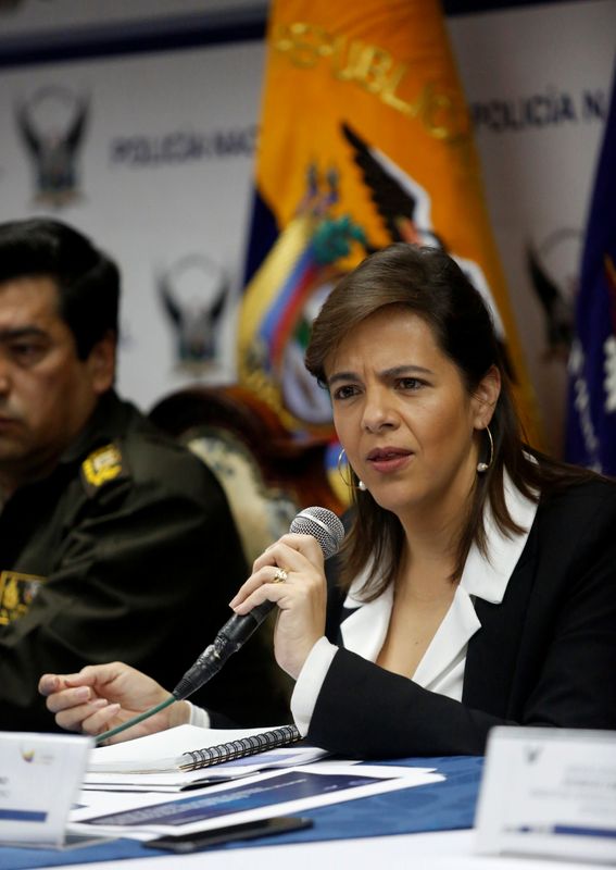 LYNXMPEG621DB.jpg,FOTO DE ARCHIVO-Ministra del Interior de Ecuador Maria Paula Romo se dirige a la prensa en Quito,  Ecuador, 15 de octubre del 2019. REUTERS/Daniel Tapia; Crédito: DANIEL TAPIA, Reuters