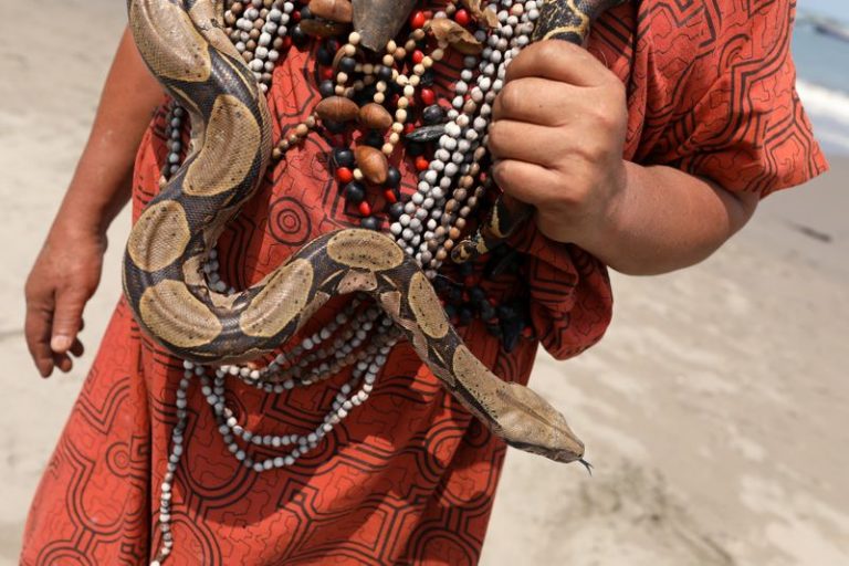 LYNXMPEG8F1YV.jpg,FOTO DE ARCHIVO. Un chamán peruano lleva una boa constrictora durante un ritual de predicciones en la playa de Pescadores en Chorrillos, Lima, Perú. 27 de diciembre de 2018. REUTERS/Mariana Bazo ; Crédito: Mariana Bazo, Reuters